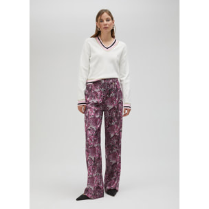 Pantalone a gamba dritta rosa animalier
