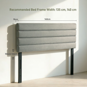 Cabecero de Cama 140 cm, Altura Ajustable 3 Niveles 106/116/126 cm, Cabezal de Cama Tapizado en Lino, Acolchado Linea, con Patas de Acero, Montado a la Pared, Cabecero para Dormitorio, Gris