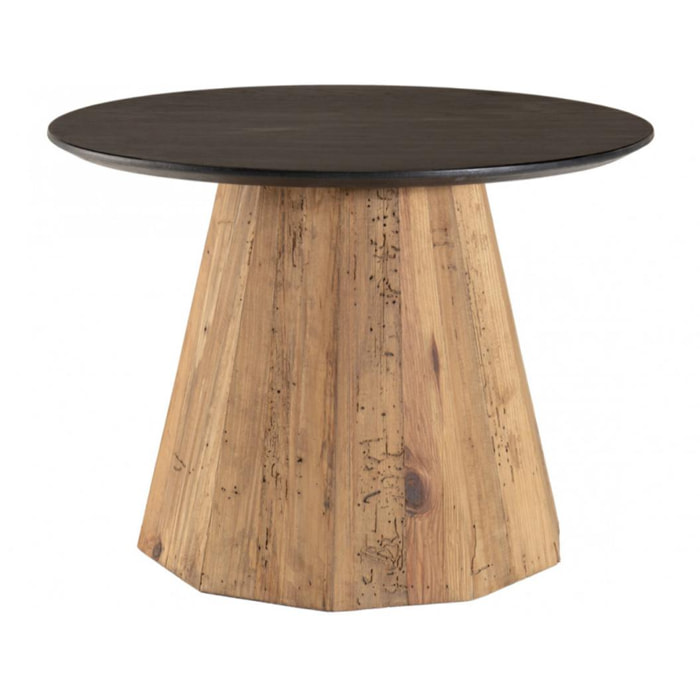 ANDREA - Table d'appoint ronde 60x60cm bois Pin recyclé plateau noir piétement naturel