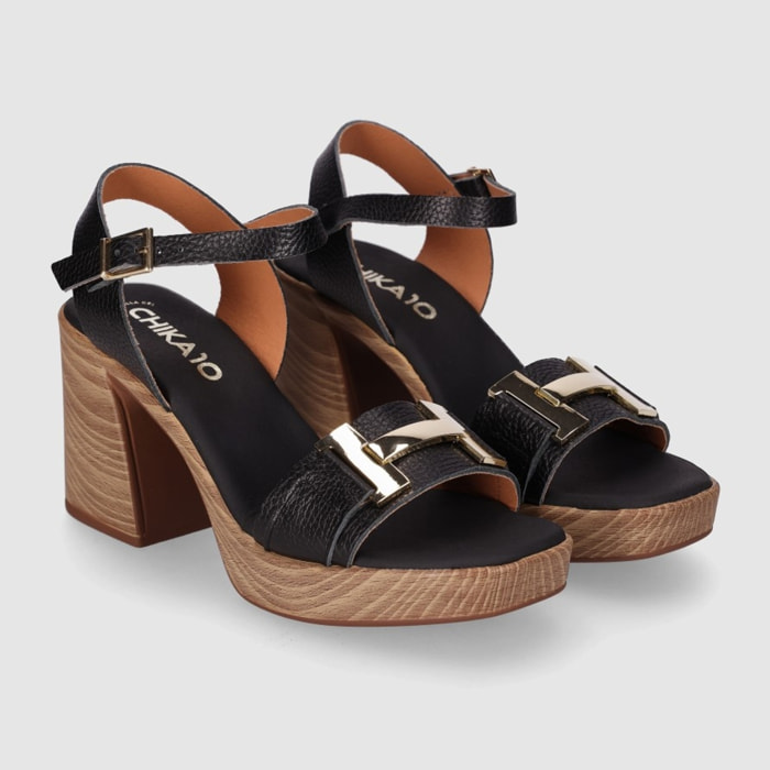 Sandalias de Piel - Negro - Tacón: 6 cm