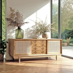 AMY - Meuble TV en bois de mindi et rotin naturel AMY