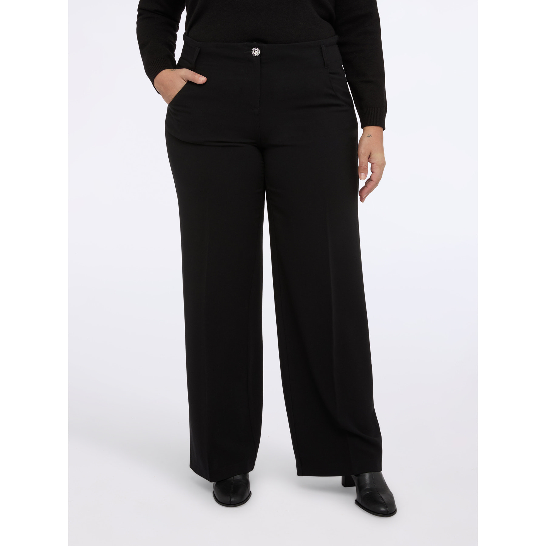 Fiorella Rubino - Pantalones Wide Leg en tejido scuba - Negro
