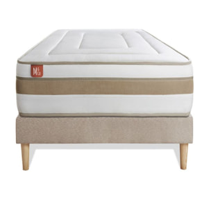 Ensemble Matelas Le Raffiné - 26cm - Ressorts ensachés et mémoire de forme - Confort haut de gamme, impact réduit. - Sommier kit Beige