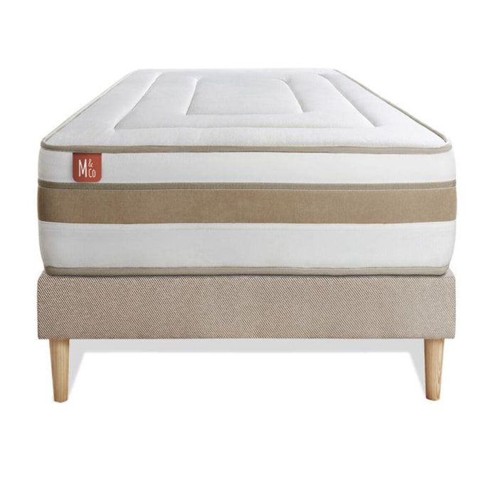 Ensemble Matelas Le Raffiné - 26cm - Ressorts ensachés et mémoire de forme - Confort haut de gamme, impact réduit. - Sommier kit Beige