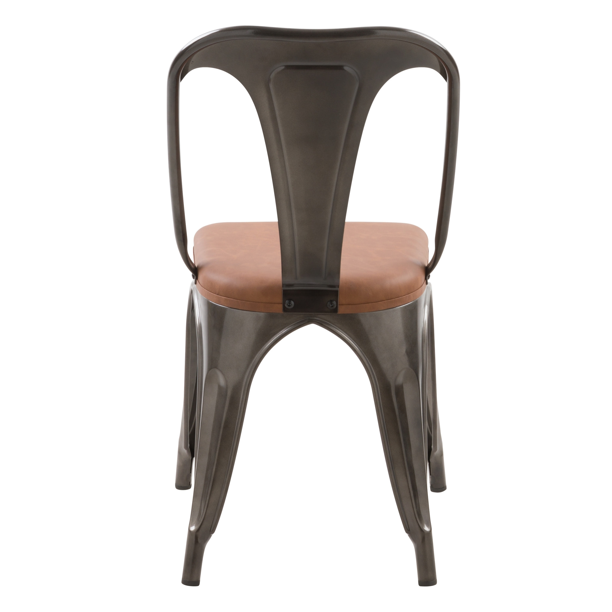 Lot de 2 chaises en métal gris et cuir synthétique marron - Charly