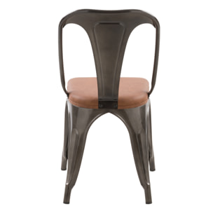 Lot de 2 chaises en métal gris et cuir synthétique marron - Charly