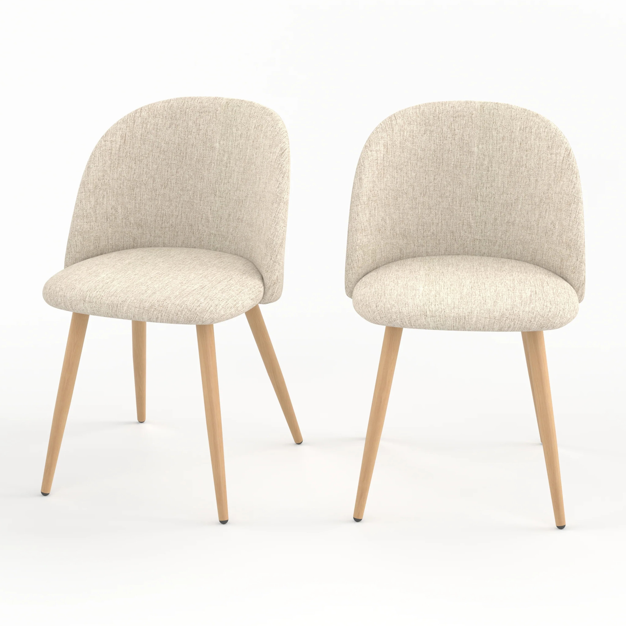 Lot de 2 chaises en tissu greige et pieds en métal imitation bois - Cozy