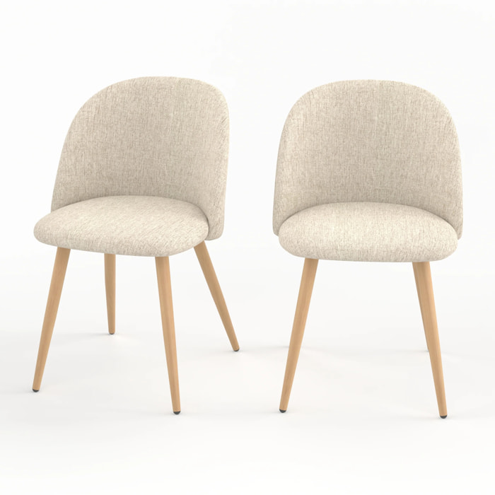 Lot de 2 chaises en tissu greige et pieds en métal imitation bois - Cozy