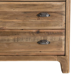 SANDY - Meuble chiffonnier marron 5 tiroirs bois Pin recyclé