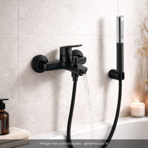 Douchette stick Shift Ellipse noir et chrome avec mitigeur bain douche et flexible lisse anti-torsion Noir