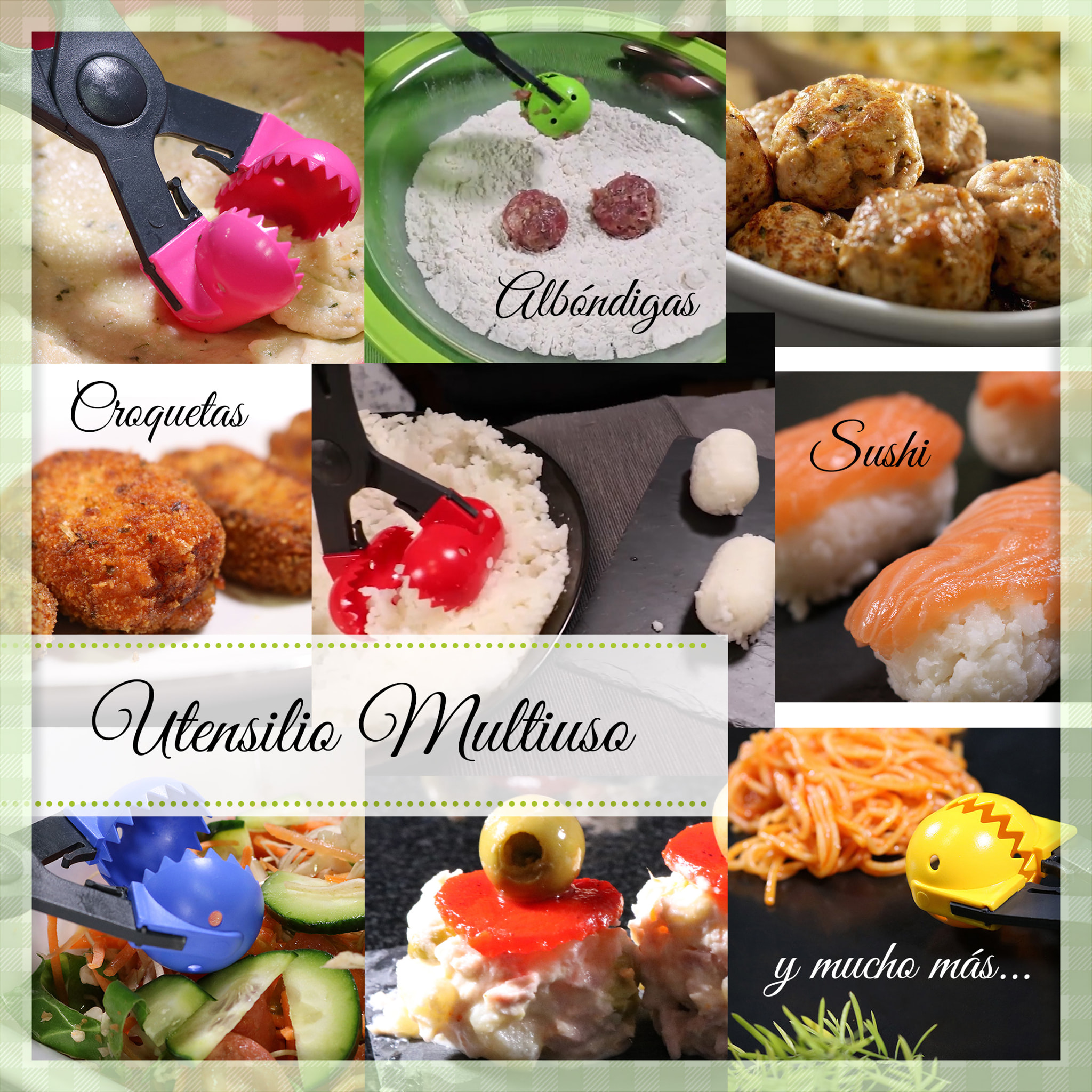 Utensilio multiuso con 4 moldes intercambiables , para croquetas, albóndigas, bolas, sushi, en color turquesa de plástico - La croquetera: patentado y