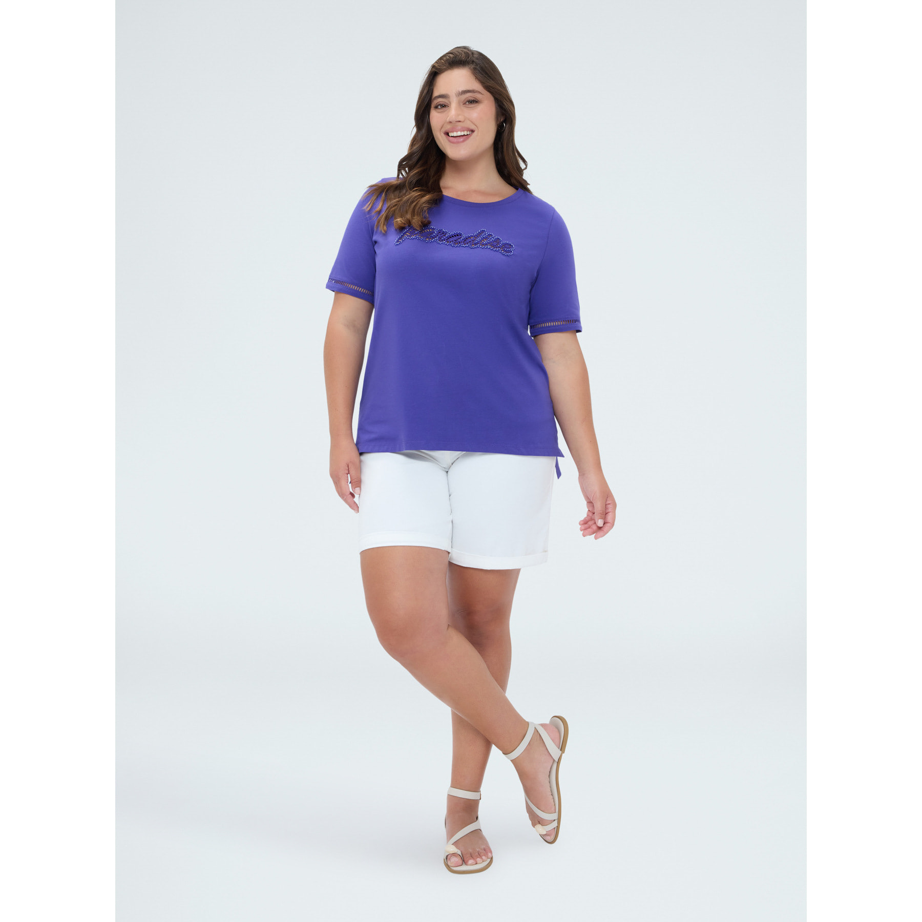 Fiorella Rubino - T-shirt in cotone con scritta in paillettes - Bluette