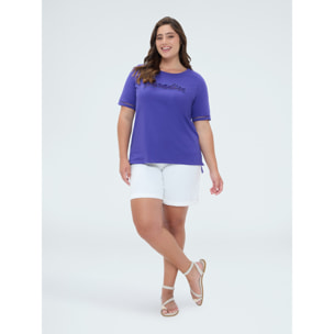 Fiorella Rubino - T-shirt in cotone con scritta in paillettes - Bluette