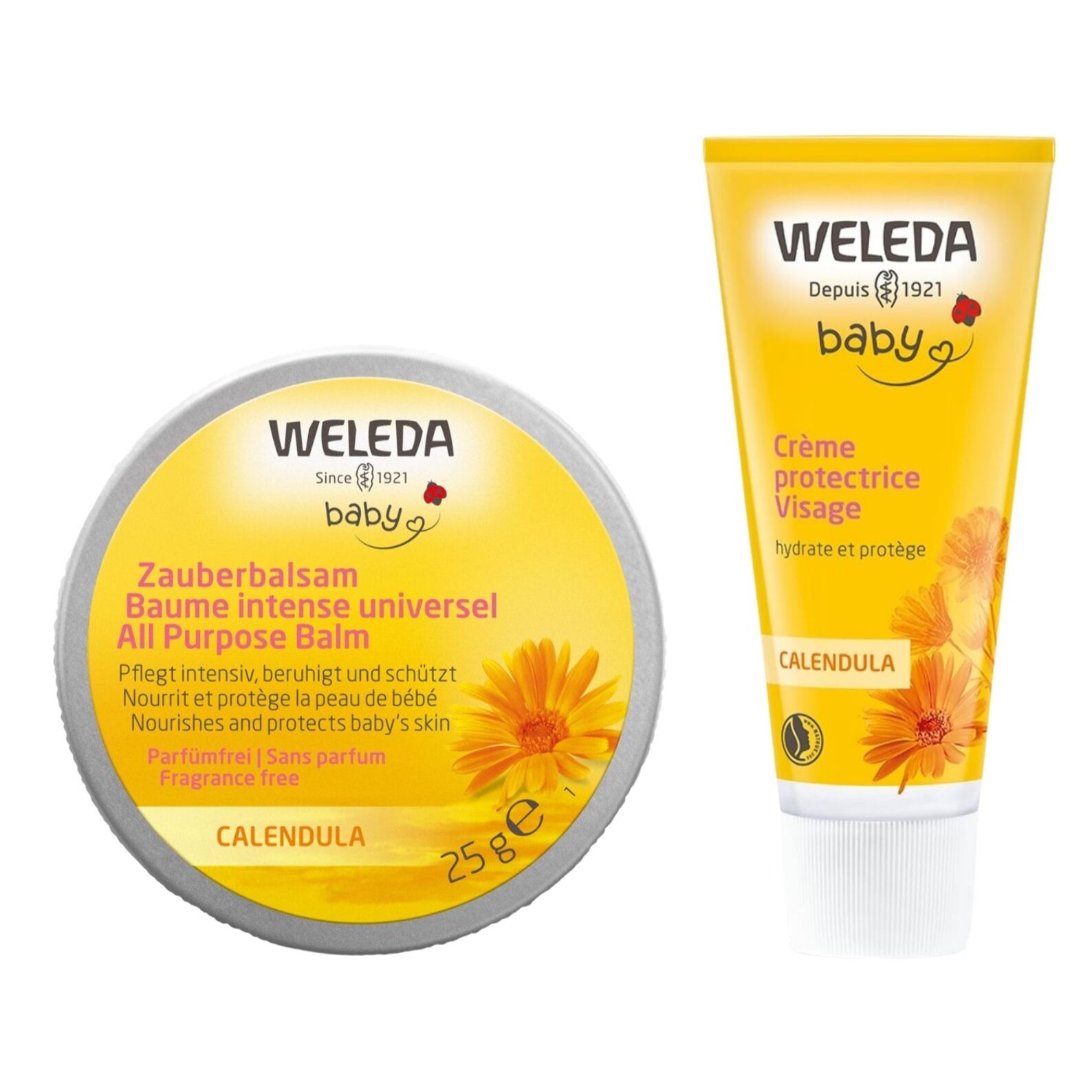 WELEDA - DUO rituel Douceur - Baume intense universel au calendula + Crème Hydratante Visage au calendula - Natrue *- Pot 25g et Tube 50 ml