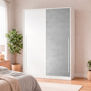 Armadio Guardaroba A Parete Con Ante Scorrevoli Barra Appendiabiti 4 Ripiani Salvaspazio Stile Scandinavo 200 x 120 x 50 Cm Bianco E Grigio Cemento