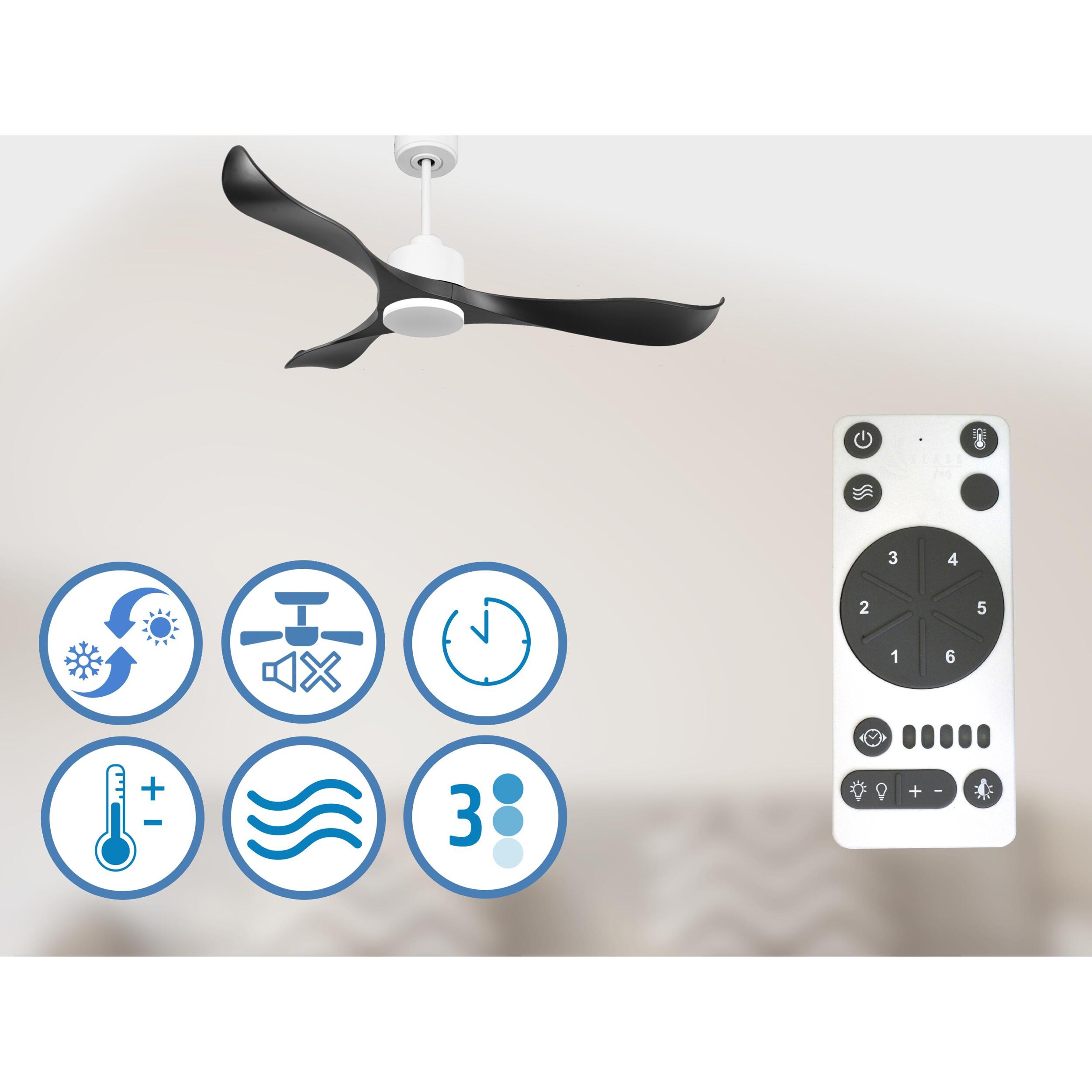 Ventilador de techo Reversible Termostato Wifi Motor DC Techos Inclinados Mando a Distancia Adaptador 2/3 Aspas Hypersilence Memoria UtilaD132C0364870 PURLINE