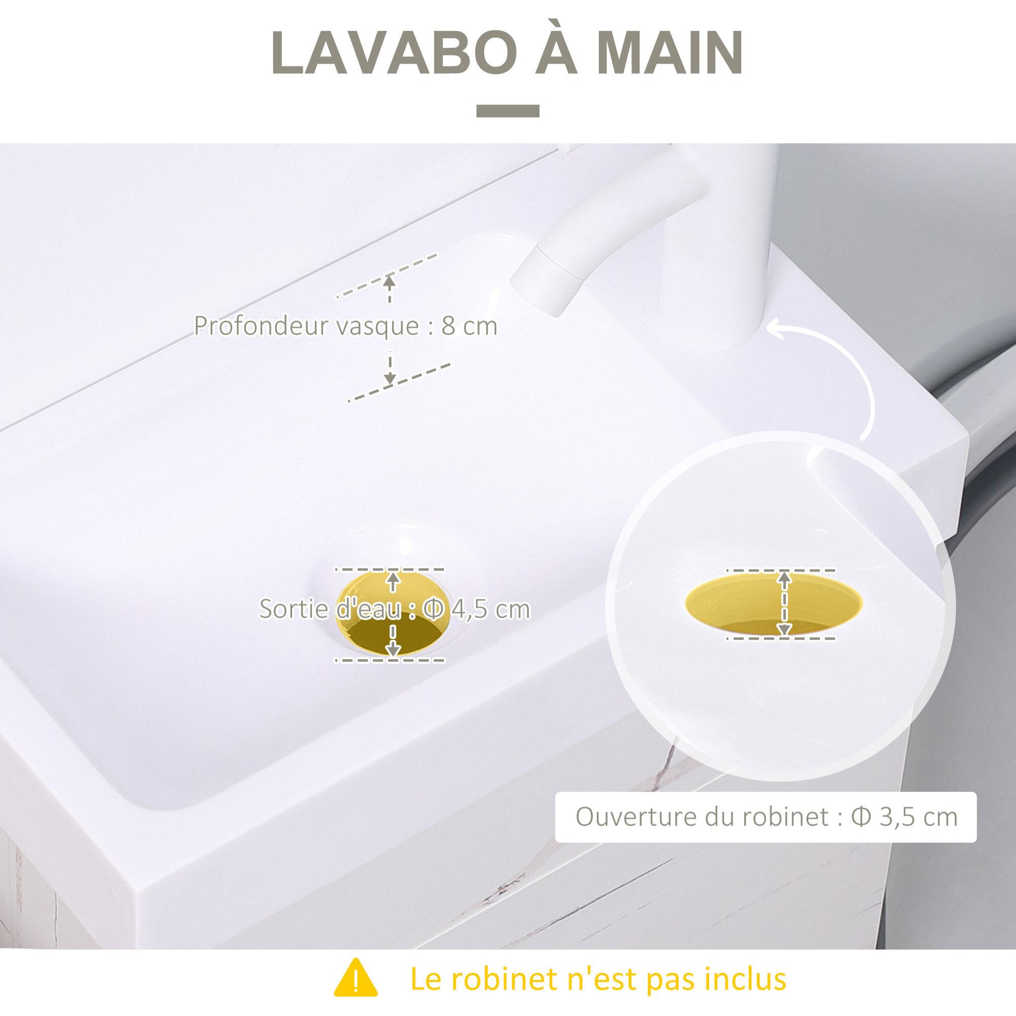 Meuble sous-vasque suspendu - vasque céramique incluse - 1 porte - dim. 40L x 22l x 50H cm - aspect marbre blanc