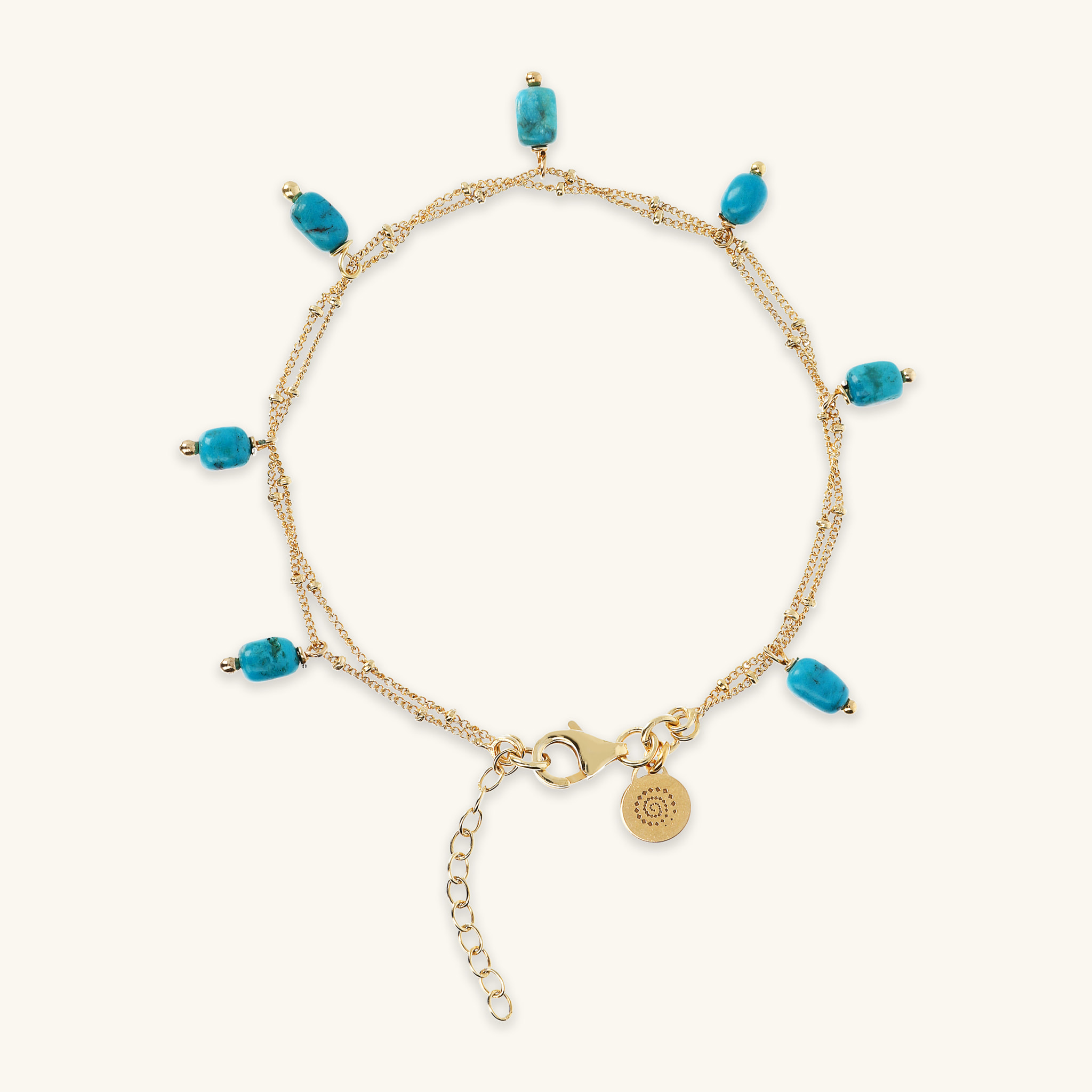 Bracciale Multifilo in Argento 925 Placcato Oro Giallo 18kt con Ciondoli in Pietra Naturale Turchese
