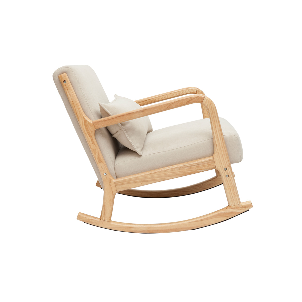 Rocking chair scandinave en tissu effet velours beige et bois clair massif DERRY