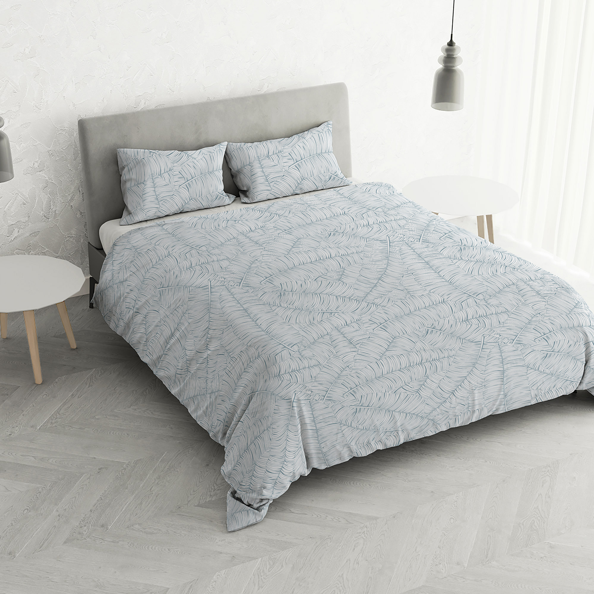 PARURE COPRIPIUMINO PRINTED COLORS, 100% Cotone, Made in Italy - MONKEYS ACQUA