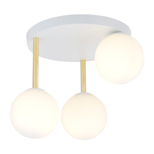 Lampada a sospensione Dolce in acciaio bianco e vetro opalino