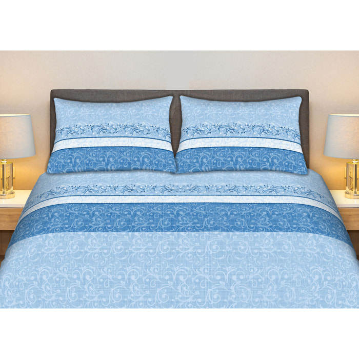 Completo Lenzuola 100% Cotone Effetto Seta Drappo Azzurro CN