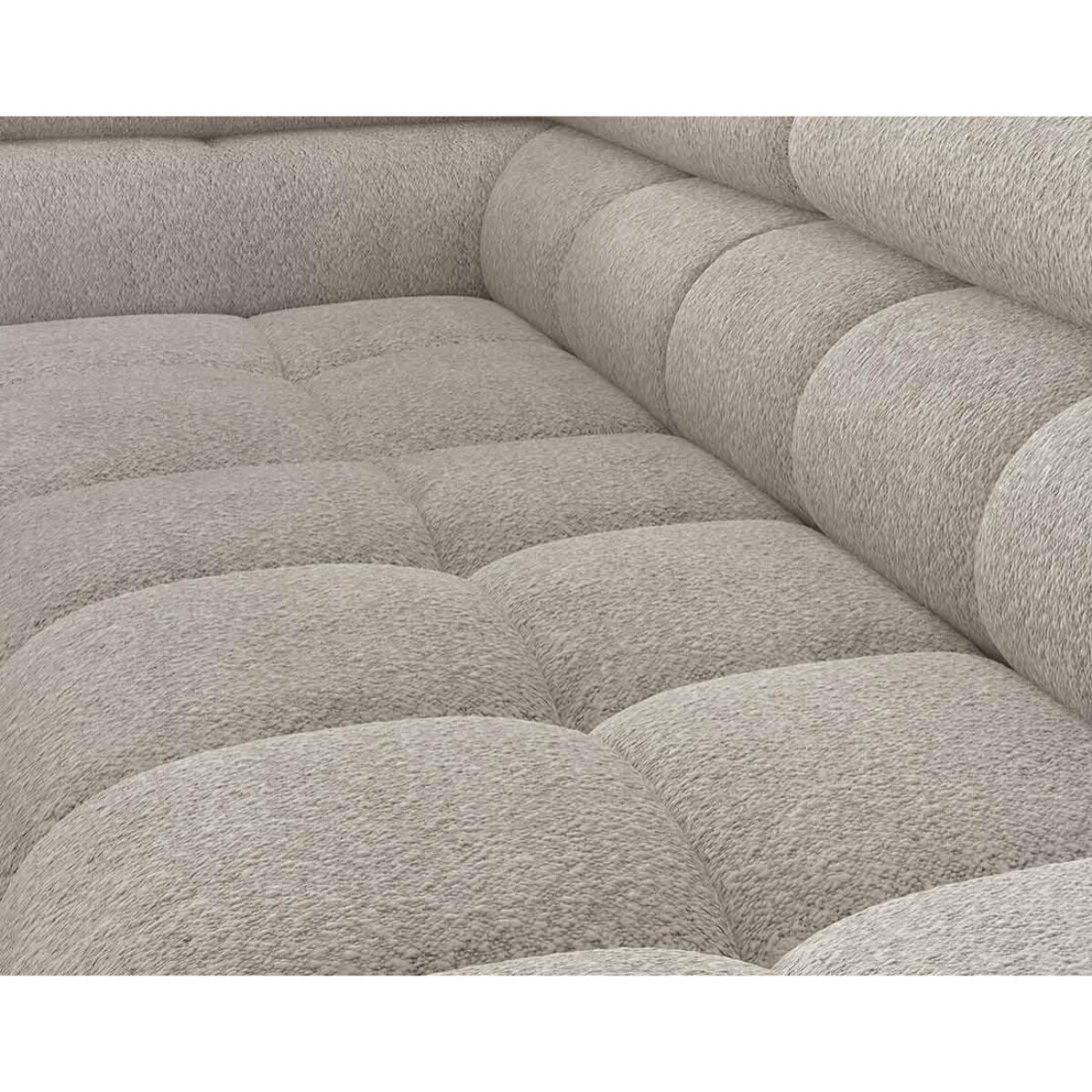 Elisa - canapé d'angle gauche 5 places convertible avec coffre et têtières réglables en tissu bouclette - Beige