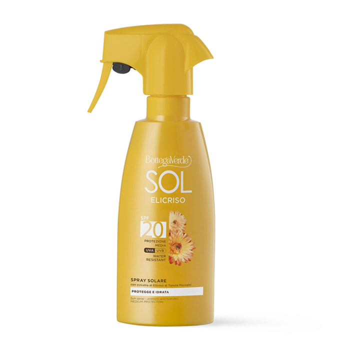 SOL Elicriso - Spray solare - protegge e idrata - con estratto di Elicriso di Tenuta Massaini - protezione media SPF20 - water resistant