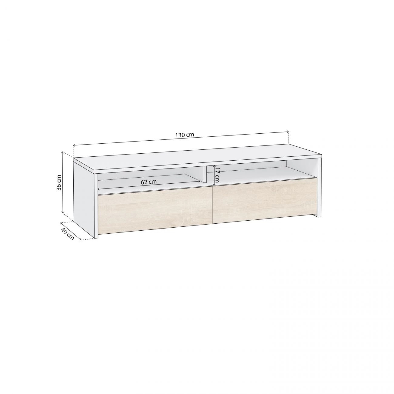 Mueble TV Elba 2 puertas Blanco Artik (Blanco Mate) - Roble Canadian