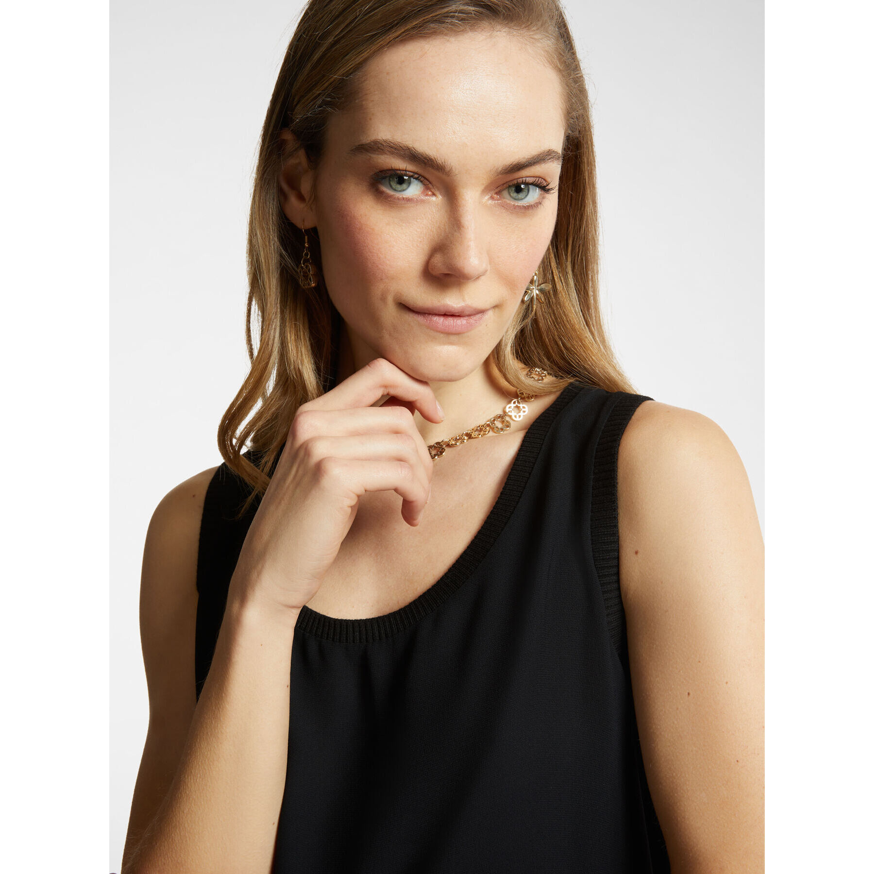 Elena Mirò - Vestido largo con bordes de canalé - Negro