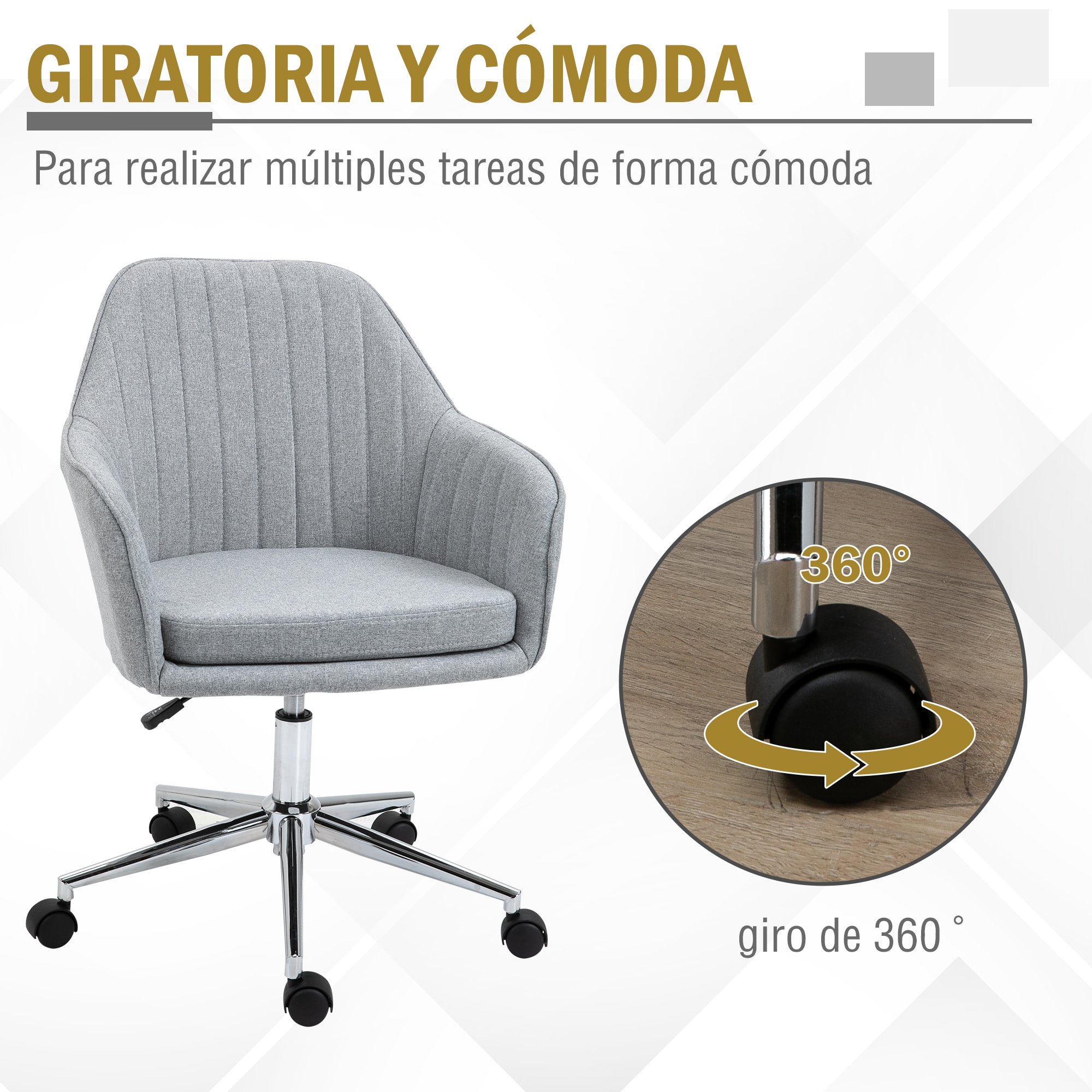 Silla de Oficina Ergonómica Ajustable Giratoria Despacho Ordenador 120kg Gris