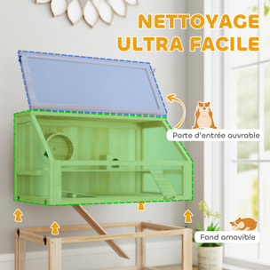 Cage rongeur hamster en bois dim.80x50x76cm 3 niveaux rampes roue bascule cabane