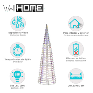 árbol decorativo navideño con 80 micro led de diseño retorcido h.80cm