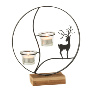 J-Line photophore Rond - bois - noir/naturel