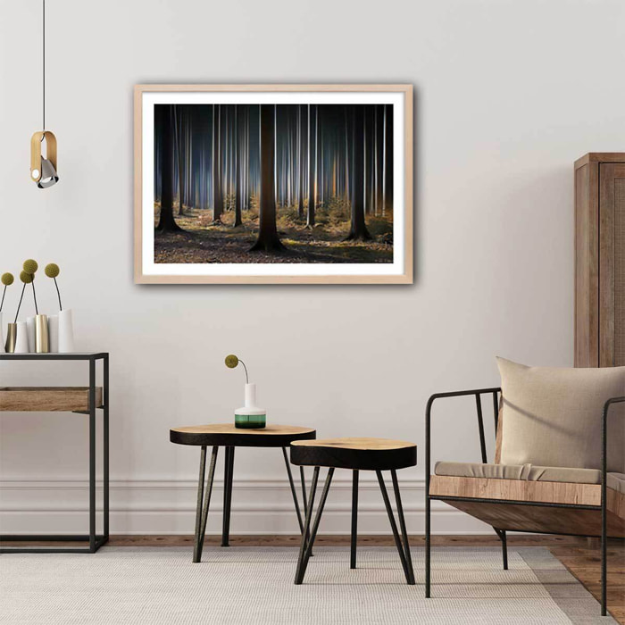 Affiche paysage forêt fantastique Affiche + cadre en bois - Chêne