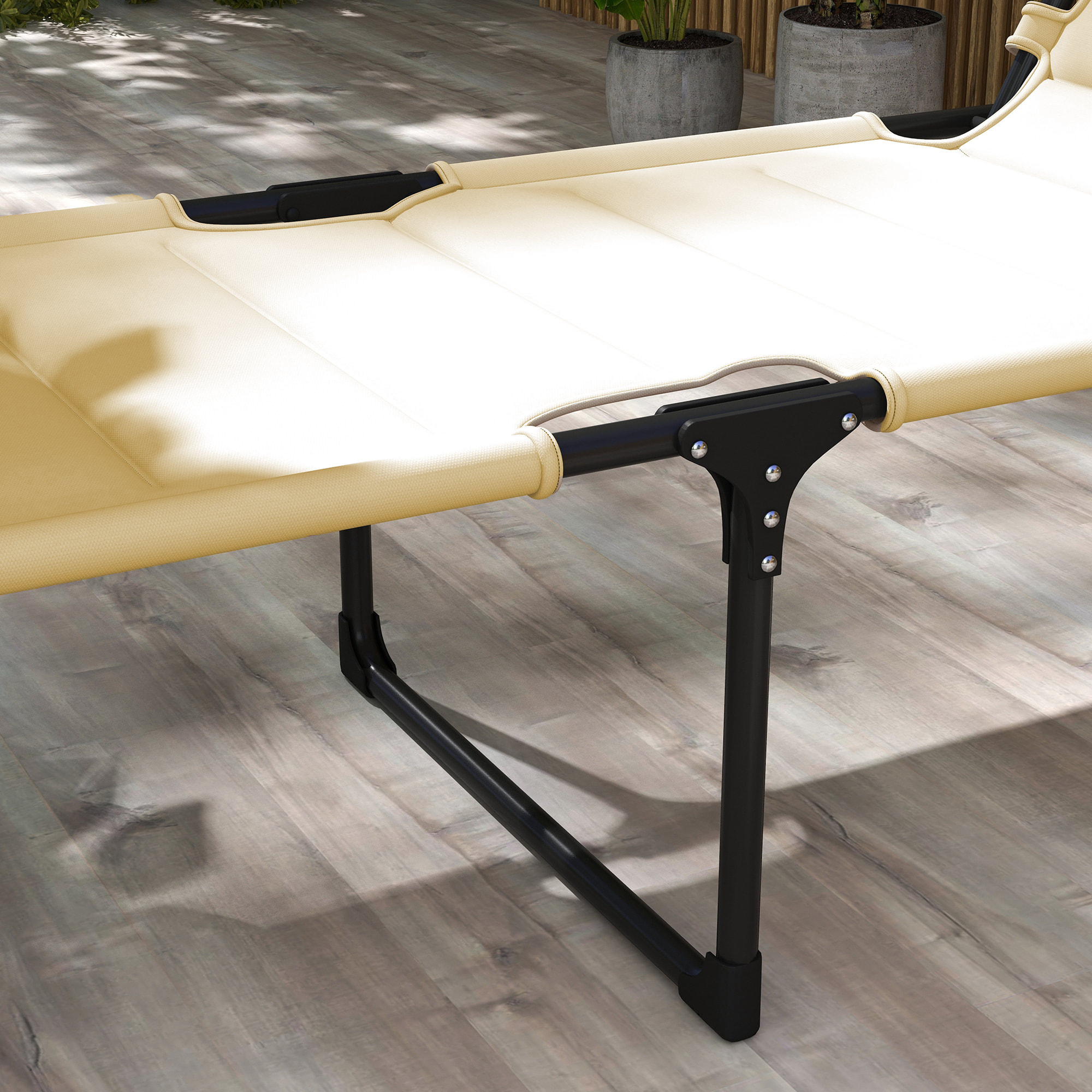 Tumbona Plegable, Tumbona Jardín Exterior con Toldo Ajustable, Respaldo Regulable en 4 Niveles, Reposacabezas, Cojín Grueso, para Terraza, Piscina, 70x200x45 cm, Crema