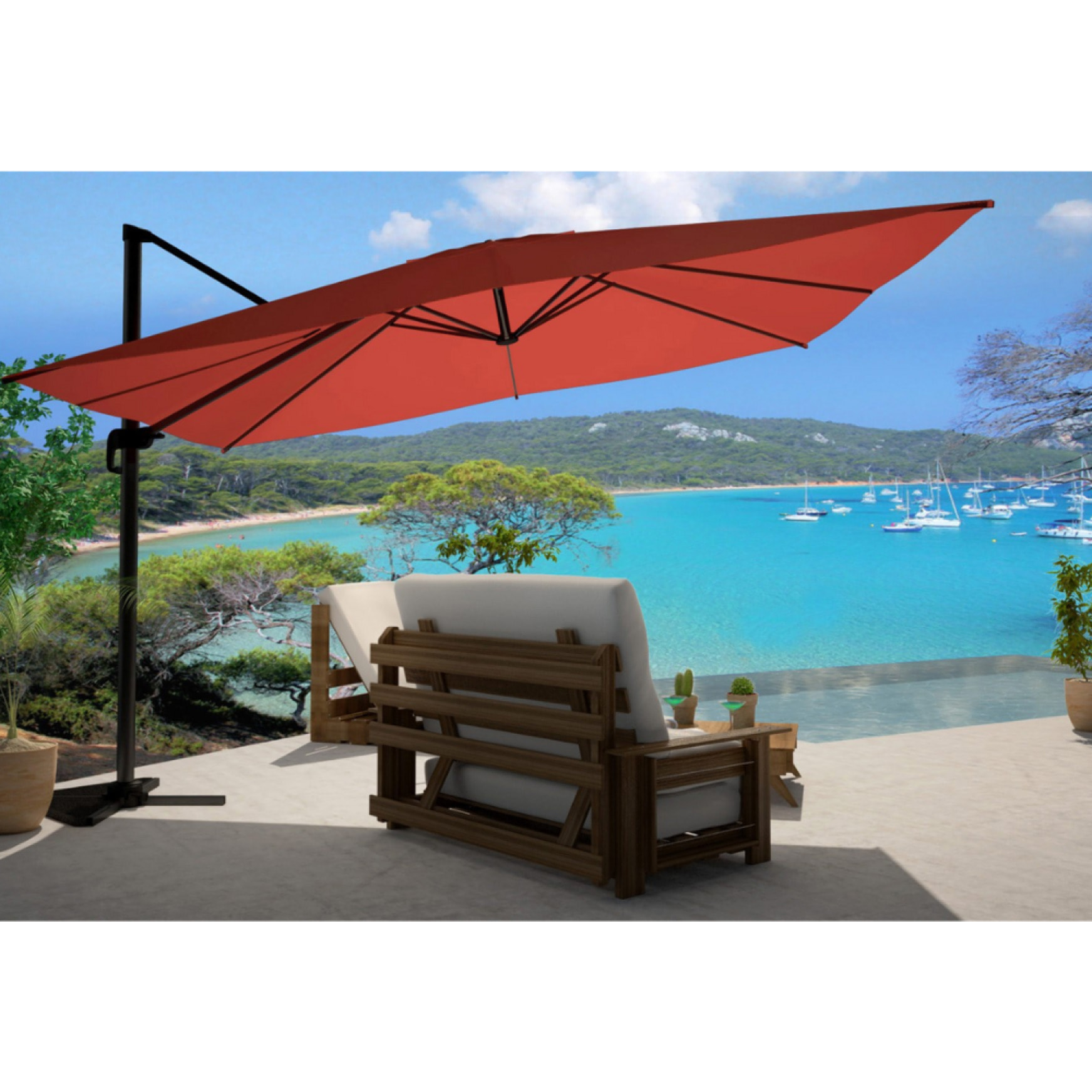 Parasol déporté et rotatif 3 x 4 m terracotta NAVIA