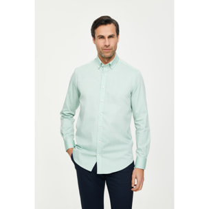 Camicia Uomo 1 Bottone Button Down Slim Cotone Unito Verde Chiaro