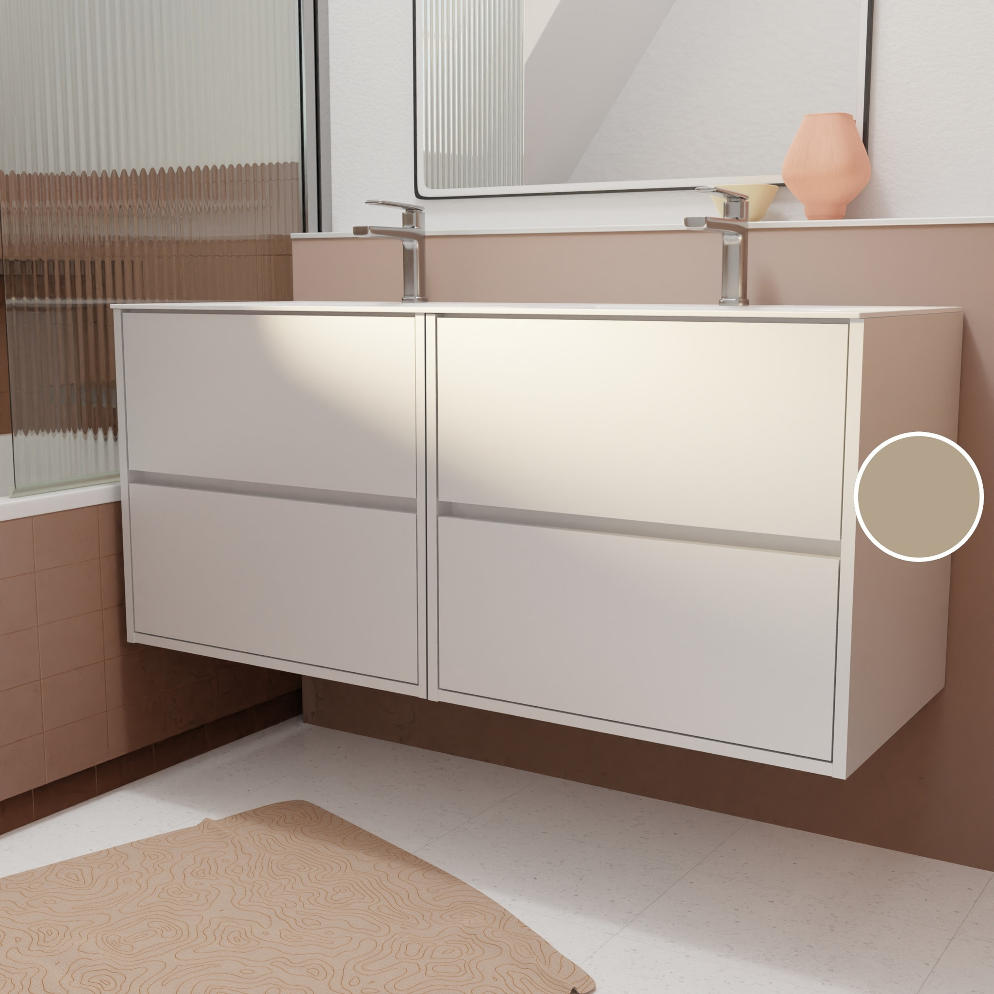 Pack Meuble Salle de Bains 120 cm Laque Blanc, 4 tiroirs avec Vasque Céramique - XENOS