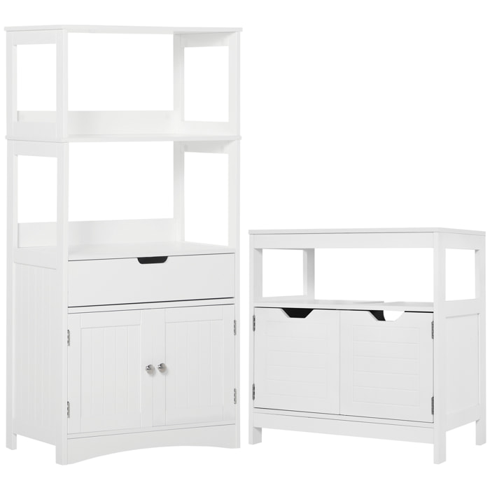 Conjunto de Baño Juego de Armario de Baño con Cajón 3 Estantes y Mueble para Debajo del Lavabo con 2 Puertas Antivuelco 60x33x122,5 cm 60x30x60 cm Blanco