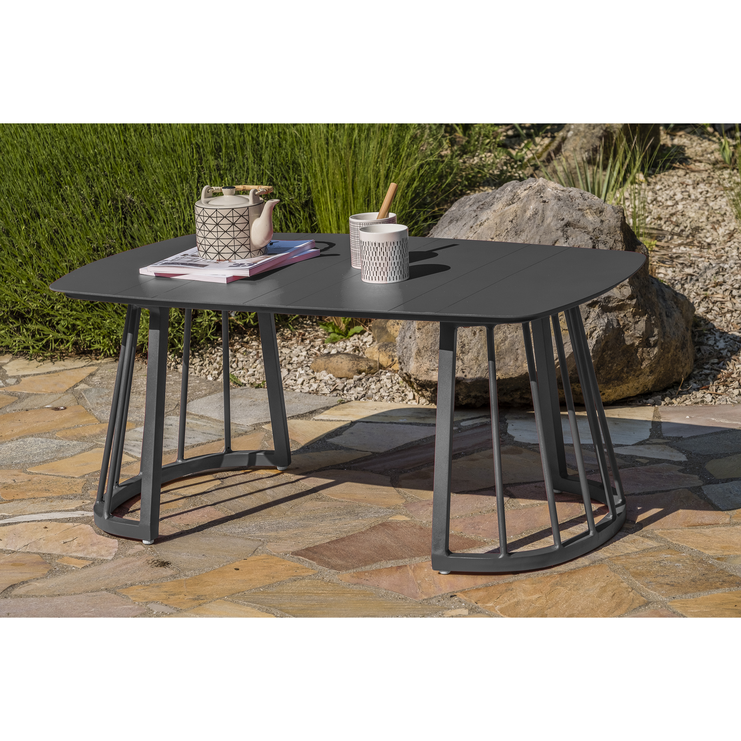 APOLLINE - Salon de jardin 4 places en aluminium gris anthracite