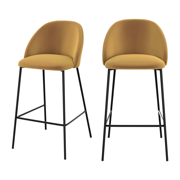 Lot de 2 chaises pour îlot central 66 cm en velours jaune moutarde - Karl