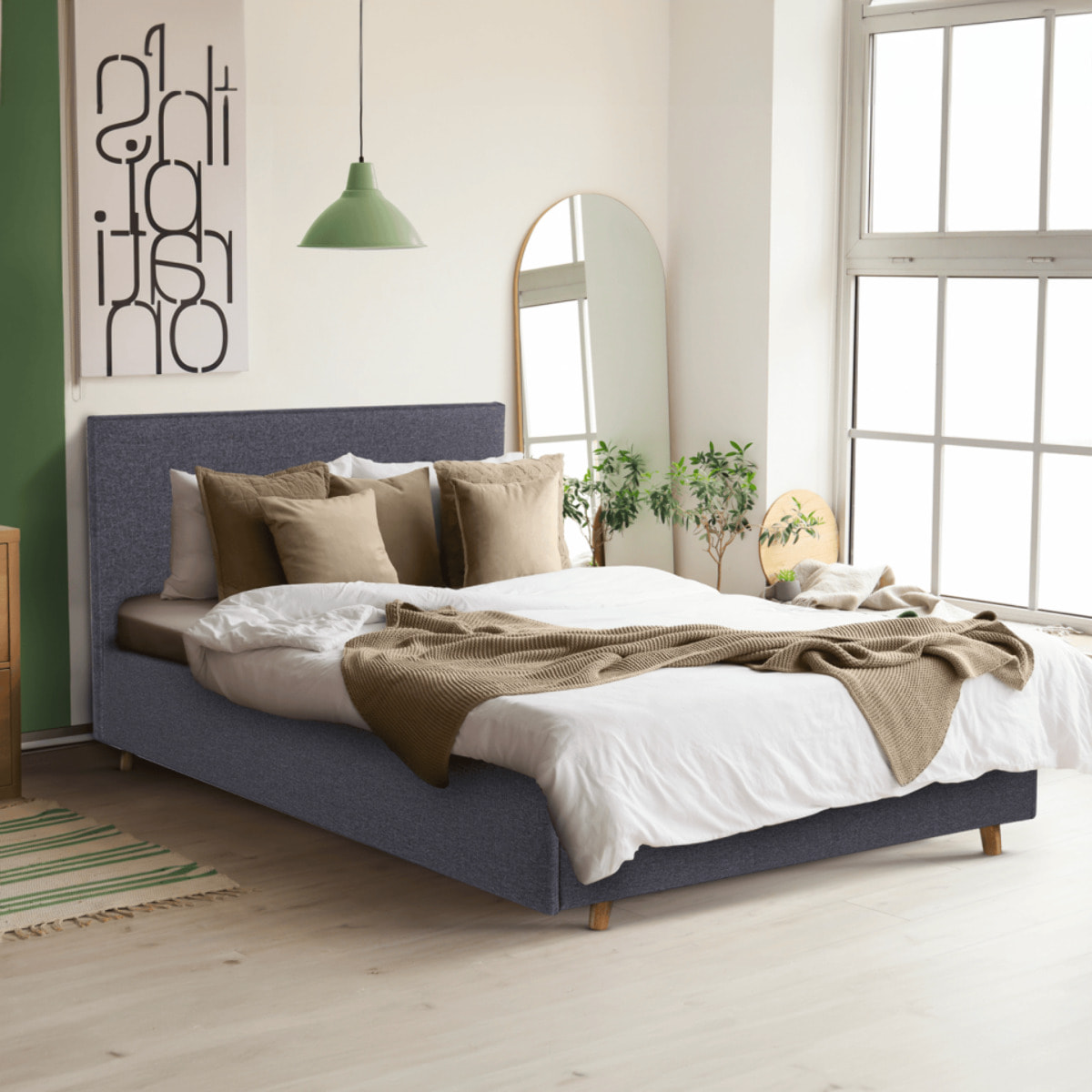 Lit coffre Mala tissu gris