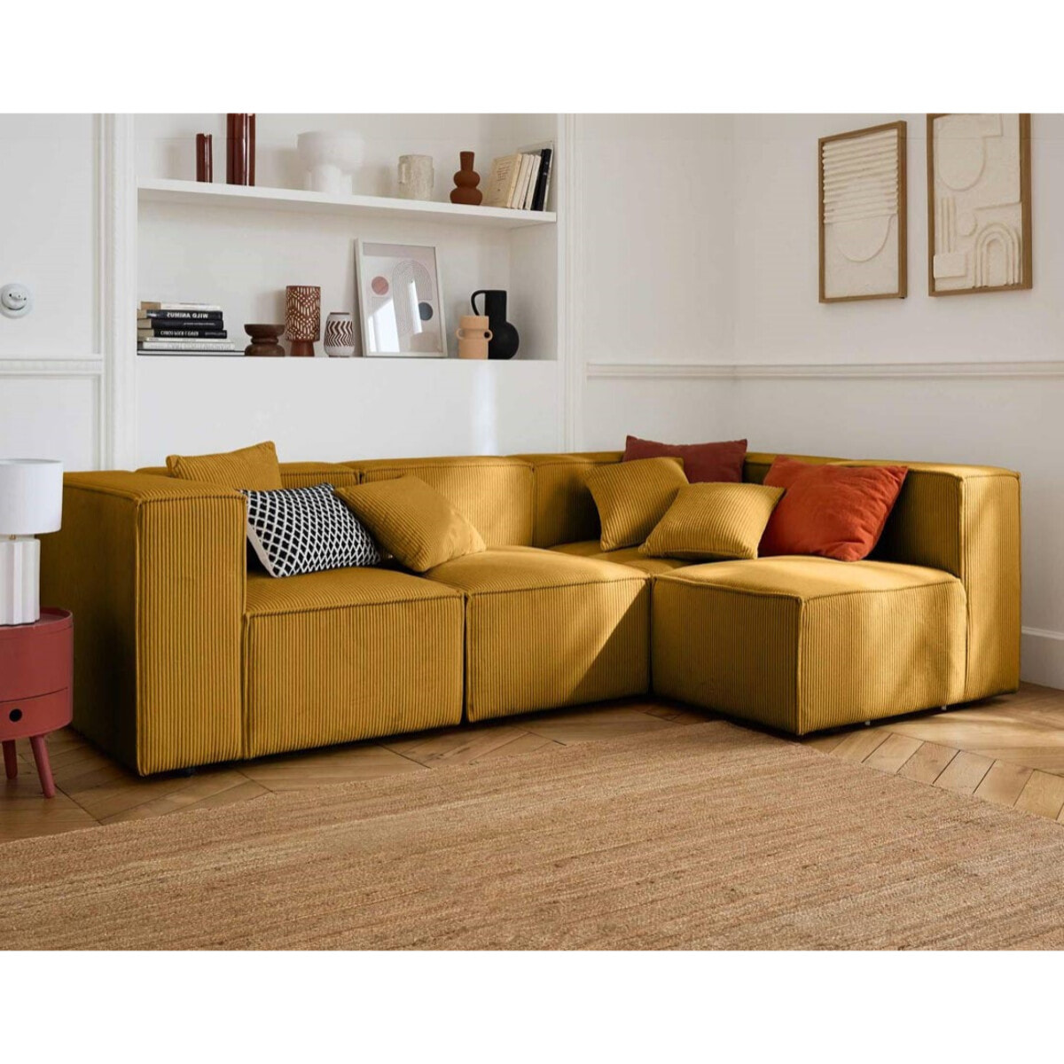 Arty - module d'assise sans accoudoirs - en velours côtelé - Jaune