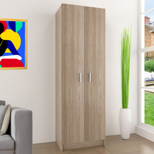 Armadio Armadietto Multiuso A Colonna Alphabet con 2 Ante e 8 Ripiani Ingresso Camera da Letto 59 x 37 x 180 Cm Colore Rovere Chiaro