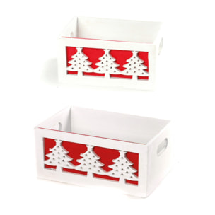 Set 2 Cassette In Legno Decorative Natalizie Modello Christmas Tree