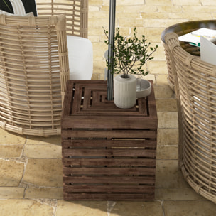 Pied de parasol coffre de rangement table basse 3 en 1 bois de sapin
