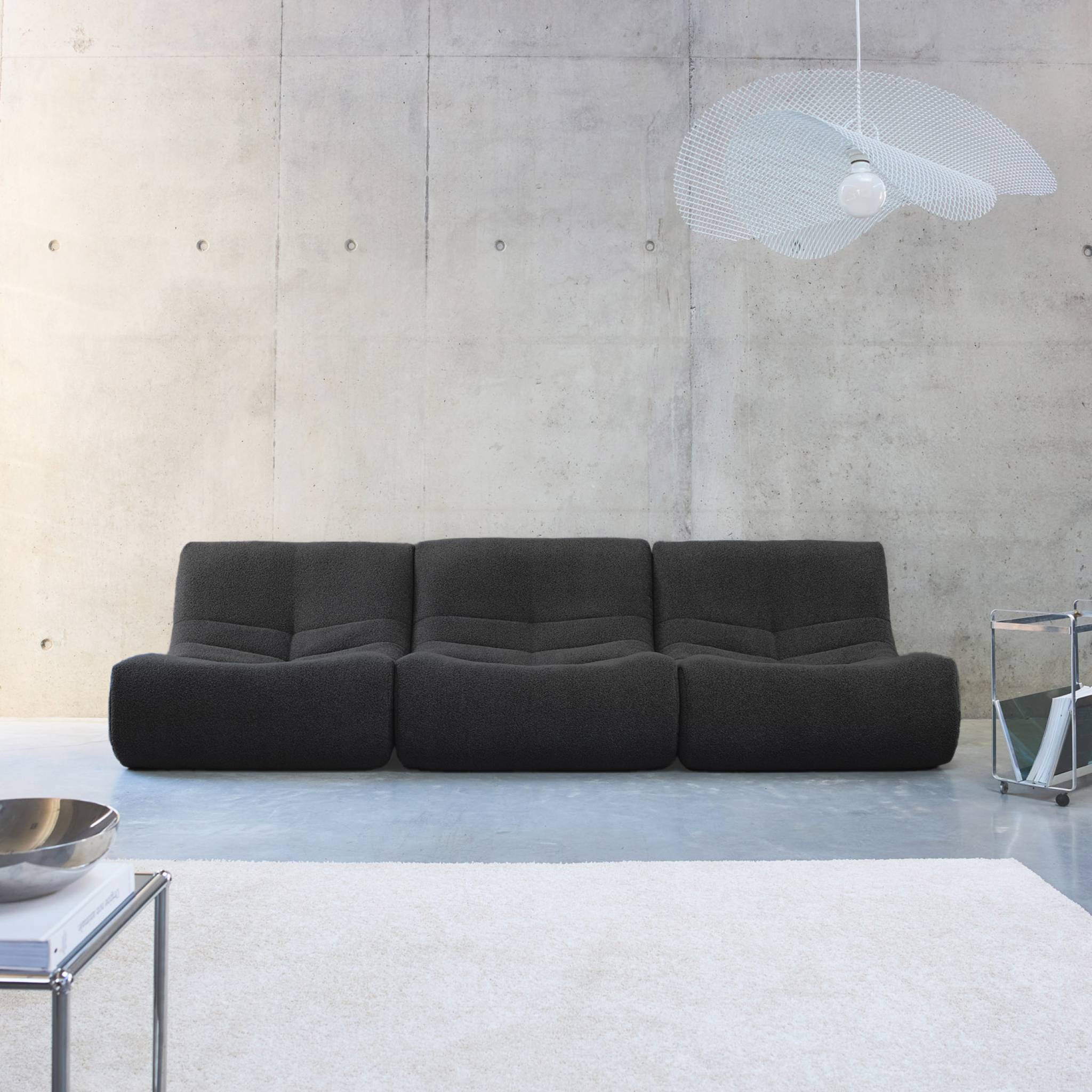 Lot de 3 fauteuils chauffeuses en bouclette texturée noir style contemporain 1 place