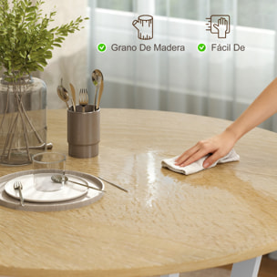 Mesa de Comedor Redonda para 2 Personas, Mesa de Cocina Industrial, Patas Curvadas de Acero, para Salón, 90x90x76 cm, Natural y Blanco