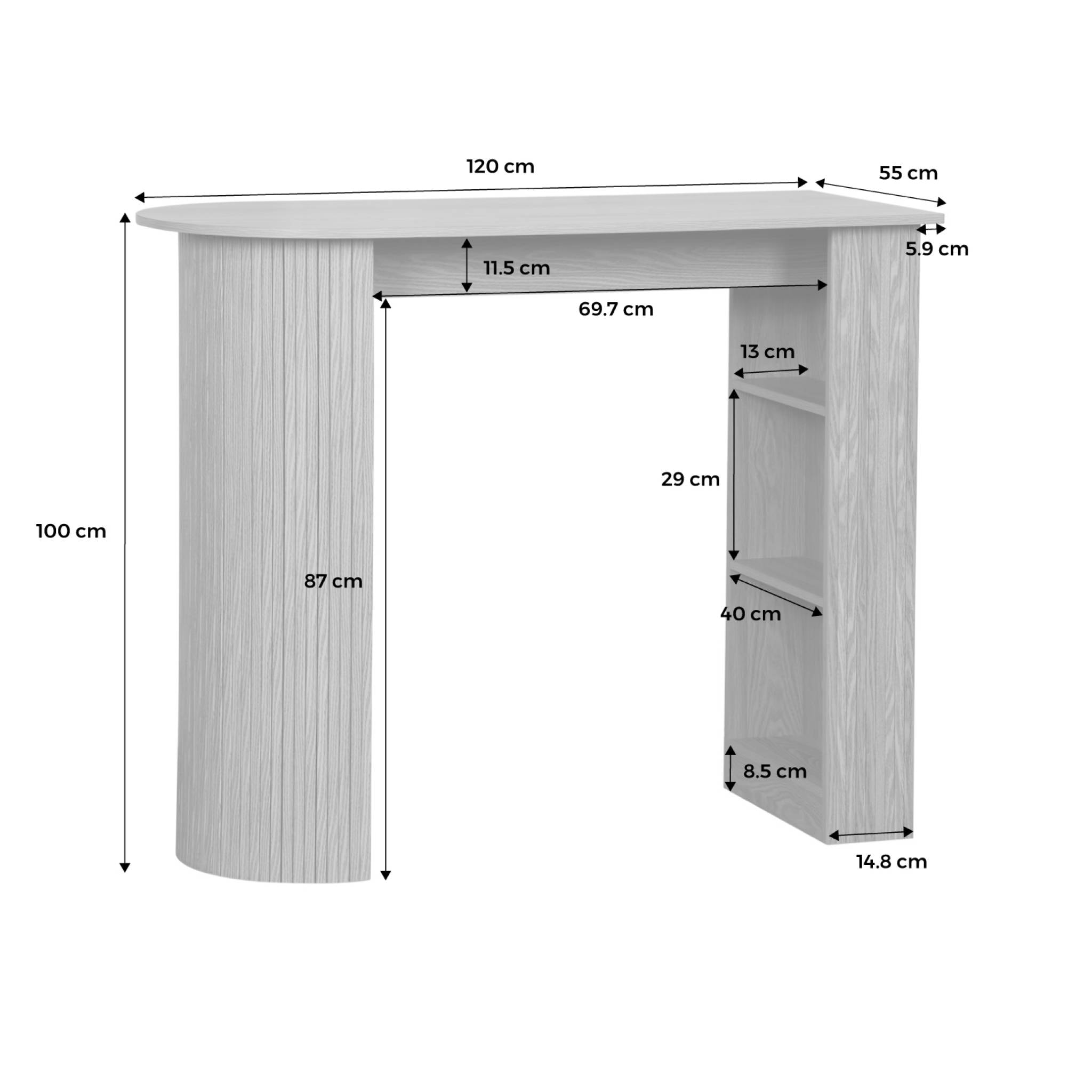 Table bar. table haute de cuisine table d'appoint décor bois avec rangements. 3 étagères. 120 x 55 x 100 cm